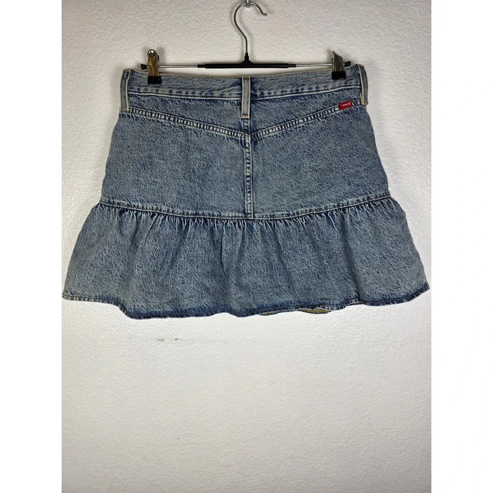 Levis Womens Light Wash Denim Ruffle Hem Mini Skirt Size 30